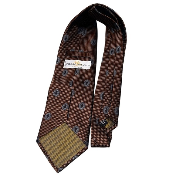 Pierre Balmain Rust Orange Printed Silk Neck Tie - Picture 3 of 5